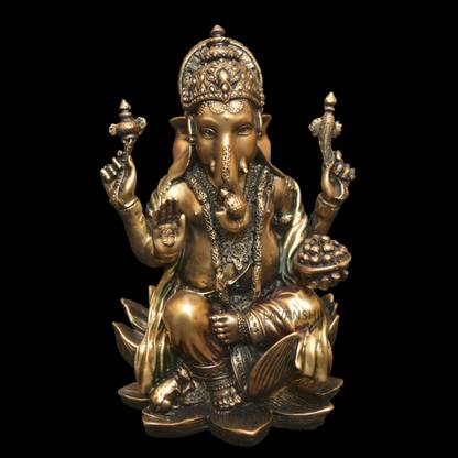 LAVANSHI RESIN GANESH Idol (BRASS FINISH) Decorative Showpiece  -  17.5 cm