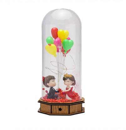 Glee and Glint Glass Cute Couple showpiece with Light, Light with Socket, Colour Multicolour Decorative Showpiece  -  12 cm