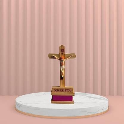 salvusappsolutions Sacred Glow: Wooden Jesus Cross Idol with Light (Multicolor_5x8 Inch) Decorative Showpiece  -  20 cm