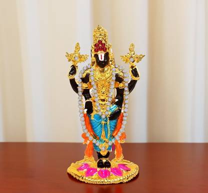 Adhvik Lord Tirupati Balaji/venkateswara White Stone Mala God Stand Table Décor Idol Decorative Showpiece  -  9 cm