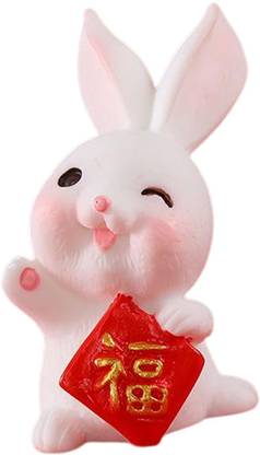 Lyla Chinese New Year Rabbit Statue Small Bunny Figurine for Table Decoration Fu 2.8c Decorative Showpiece  -  10 cm
