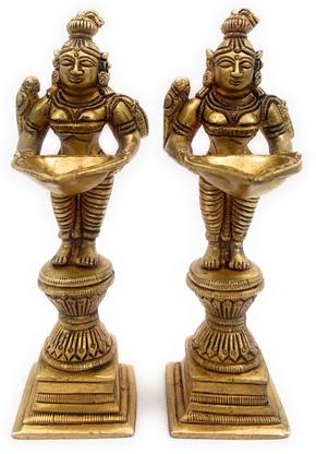 Bhunes Brass Deepam, Deep Lakshmi, Laxmi, Diya Lady Idol Set Of 2 Decorative Showpiece  -  17 cm