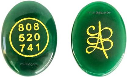 Multiagate Green Jade Crystal Money Switch Word & Zibu Symbol of Prosperity Oval Shape Decorative Showpiece  -  0.5 cm