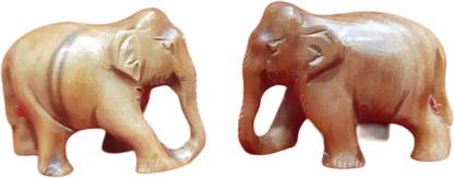 Mamta Handicrafts Original White Sandalwood Elephant Pair Combo Set Down Trunk 1 INCH for Home Decorative Showpiece  -  2.5 cm