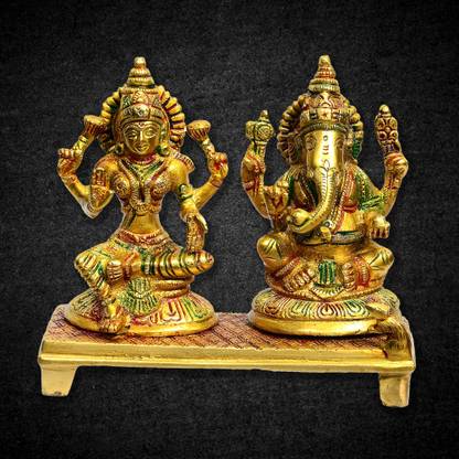 Craftcart Lakshmi Ganesh dol Statue | Pure Brass | LxHxB: 16x8x16 cm | w: 2 Kg | Decorative Showpiece  -  16 cm