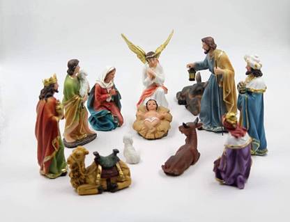 Baka Crib Idols Set of 13 Pieces [Mary, Joseph, Baby Jesus, Angel, Wise Men,(6 Inch) Decorative Showpiece  -  15.24 cm