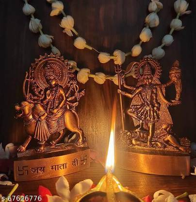 NAVYAKSH Metal Maa Durga Murti Idol ,kali maa, sherawali, durga maa kali idol Decorative Showpiece  -  12 cm