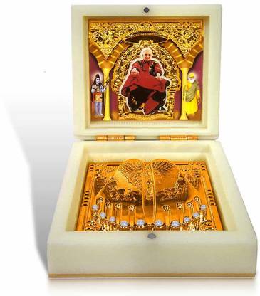 Adhvik Jai Guru Ji Swaroop Gold Plated Wealth & Prosperity Charan Paduka Home/office Decorative Showpiece  -  10 cm