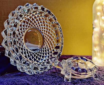 SMGI Glass Turtle Large Size with Large Glass Bowl Decorative Showpiece  -  10 cm
