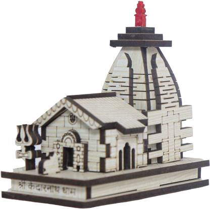 ARTWORK Wooden Hand Carved Kedarnath Temple,Mandir Car Dashboard, Home Temple Decorative Showpiece  -  7.62 cm