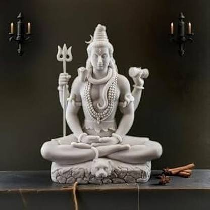 THE KUTIR White Shiva Matte Finish Decorative Idol – Unique Design for Desk and Car Decorative Showpiece  -  12 cm