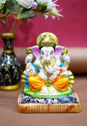 SajSajawat Hand Crafted Laddu Ganesh ji Murti |Ganesh idol for Home Décor| Decorative Showpiece  -  20 cm