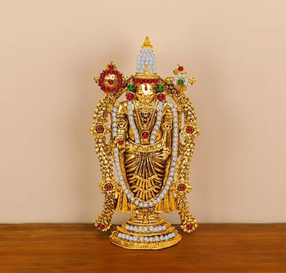 Adhvik Lord Tirupati Balaji/venkateswara/vyankatesh Small Flower Mala God Stand Idol डेकोरेटिव शोपीस  -  8 cm