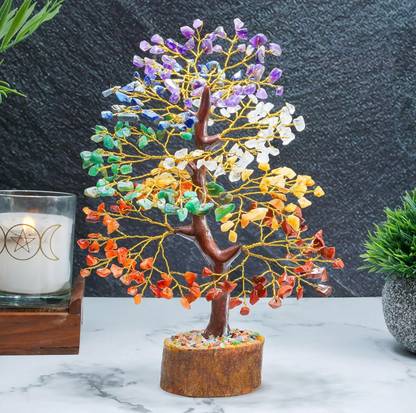 UNIQUESCRYSTAL Seven Chakra Crystal Tree | Handcrafted Good Luck Feng Shui Tree Decorative Showpiece  -  10 cm