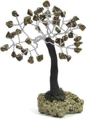 CRYSTU Natural Pyrite Cluster/Tumble/Rough Stone Tree With Pyrite Rough Crystal Tree Decorative Showpiece  -  9 cm