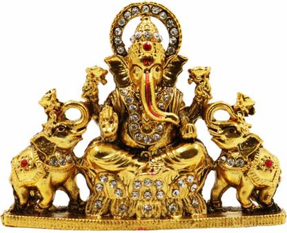 Spillbox Car Dashboard Ganesh with Elephant|Accessories|Car Dashboard Interior| Decorative Showpiece  -  5.5 cm