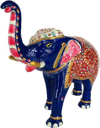 Antiques Nirmala Metal Meenakari Embossed Painted Elephant Statue for Decoration Decorative Showpiece  -  20 cm