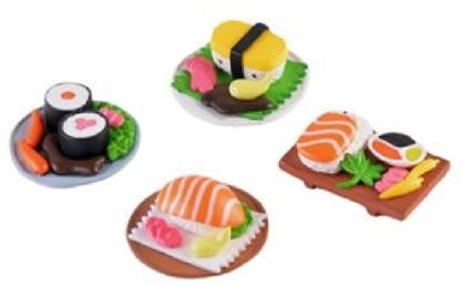 BHOOLU&GOOLU Yummy Japanese Cuisine Food Plater Cute Miniature - 4 Pcs Set Decorative Showpiece - 3.5 cm