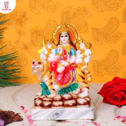 GW Creations Marble God Maa Durga Devi Idol Statue Decorative Showpiece  -  14 cm