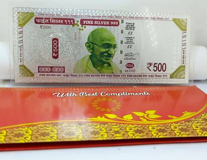 Jeeya 999 Fine silver Currency Note of Rs.500 Decorative Showpiece  -  5 cm
