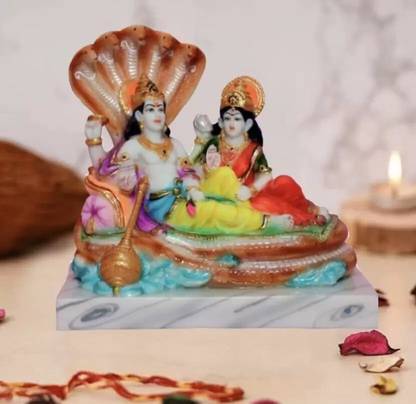sanskaari Lord Vishnu Laxmi On Sheshnag Idol | Venkateshwar Narayan laxmi devi Decorative Showpiece  -  14 cm