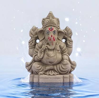 SOMUDEE Ecofriendly Ganesh Murty Idol Pack of 1, Made With 100% Clay Decorative Showpiece  -  10 cm