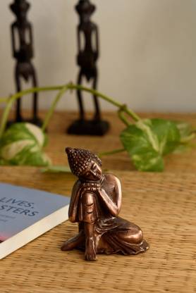eCraftIndia Brown Metal Resting Buddha On Knee Statue Decorative Showpiece - 10.16 cm