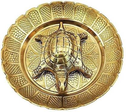 Denique Brass Turtle Vaastu Fengshui Tortoise on Plate ,for Career & Good Luck Gift Decorative Showpiece  -  3 cm
