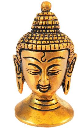 IDOLCRAFT Brass Buddha Head I Lord Buddha Head Brass Idol Sculpture Statue Decorative Showpiece  -  5.3 cm