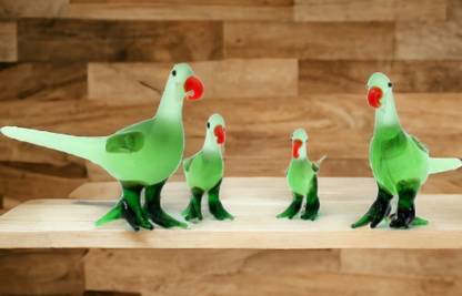 Super Quality Parrot Family In Glass Decorative Showpiece  -  5 cm