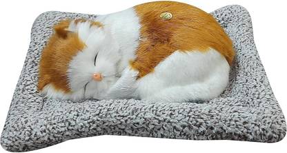 Tickles Sleeping Cat On Carpet Silicone Animal Toy for Kids Car Dashboard & Office Desk Decorative Showpiece  -  8 cm