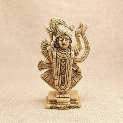 Neo Classic Dwarkadhish Bhagwan Lord Shrinath Ji Statue Krishna Idol Statue Brass Decorative Showpiece  -  12.5 cm