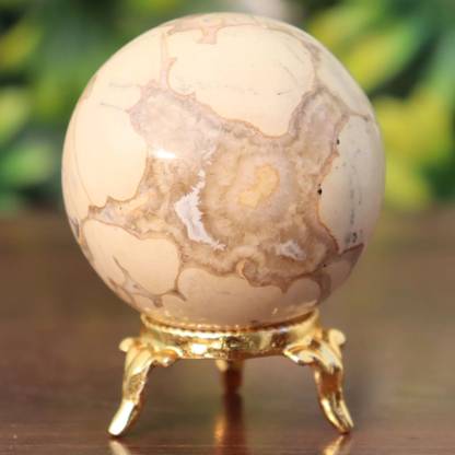 EXCEL Natural Agate Sphere with Brass Base, 225g, 55mm, Quartz Healing Ball Decorative Showpiece  -  5.5 cm
