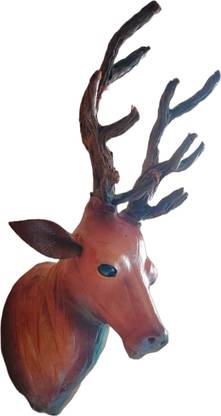 VMSK HandiCraft Barasingha Deer Head | Wall Hanging | Leather | 12” Inch | Brown | Premium Decorative Showpiece  -  20 cm