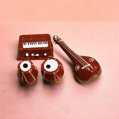 Karru Krafft Handcrafted Terracotta Miniature Musical Instrument Set for Home Decoration Decorative Showpiece  -  14.2 cm