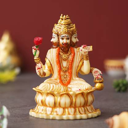 shyam antique creation 5" God Brahma Ji Sitting On Lotus Murti Brahmdev Idol For Pooja Temple Home Decorative Showpiece  -  12.7 cm