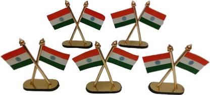 BRASS BLESSING 5 pcs National Emblem Ashok STAMBH Chakra with Flag Home Office Desk (2432-5) Rectangle Outdoor Flag