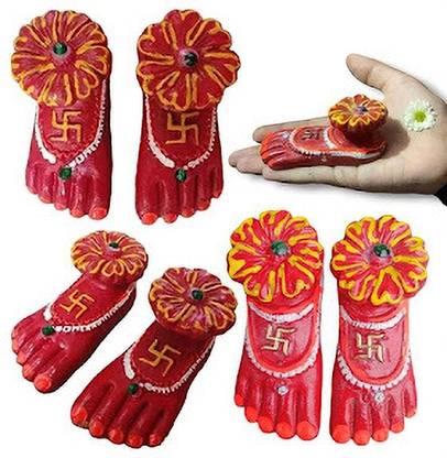 QWGPT DURGA MATA charan paduka 5 cm (Terracotta, Red, Yellow) pack of 1 pair Decorative Showpiece  -  10 cm