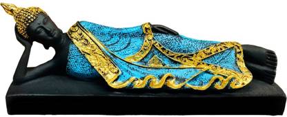tanish handicreft Sleeping Buddha Statue In Blue Colour Showpiece Idol for Home Decor Decorative Showpiece - 7 cm