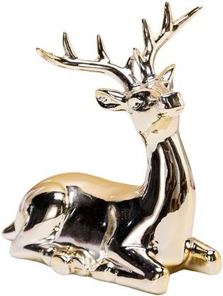 Lyla Porcelain Reindeer Deer Figurine Statue Table Animal Ornaments Cute Lifelike Aur Decorative Showpiece  -  10 cm