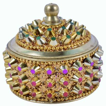 Real Craft Kumkum Box sindoor Box for Bride Brass Sindoor Box Dotted Design,Pack of 1 Decorative Showpiece  -  7 cm