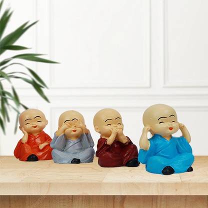 PRACHI ENTERPRISES Baby Monk Statue Set of 4 Buddha Multicolour Statue Decorative Showpiece  -  13 cm
