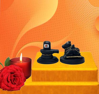 shyam lalla handicraft Shivling with Nandi Idol Set for Pooja, Home Temple & Spiritual Décor Decorative Showpiece  -  6 cm