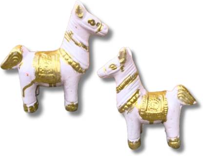 PrioMaa Combo set of 2 GoldenWgite color Horse Ghode Decorative Showpiece  -  12 cm