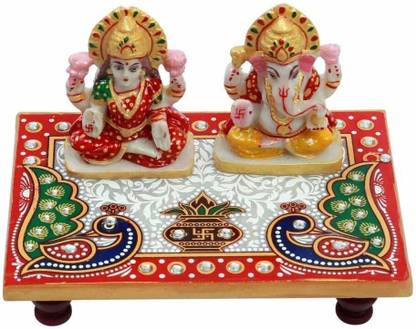 Tulika Collections Laxmi Ganeshji & Beautiful Marble Chowki for Diwali Puja & Home Temple & Puja Ghar Decorative Showpiece  -  12 cm
