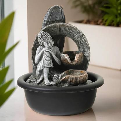 The Better Home Buddha Fountain with LED Lights| Waterfall Fountain for Gifting| Table Top, Home Decorative Showpiece  -  19 cm