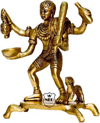 Neo Classic Kaal Bhairav Murti Kalbhairav Bhairo Baba Kaala Bhairava with Dog Tantric Decorative Showpiece  -  12.5 cm