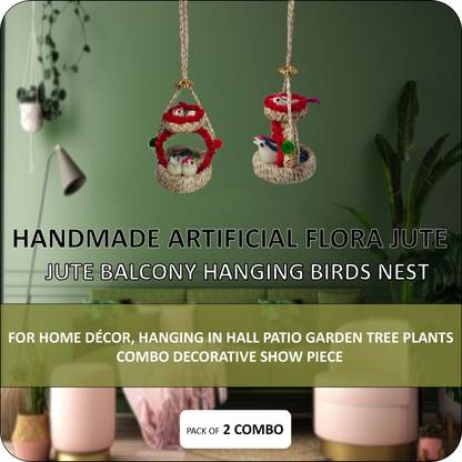 Arsh Variety Store Decorative Artificial Birds Nest Hanging Made of Natural Grass for Home Décor Decorative Showpiece  -  30 cm