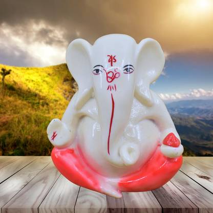 DIVINEDECOR Pop of Color Ganesh Statue: White and Orange Blessings Combined Decorative Showpiece  -  10 cm