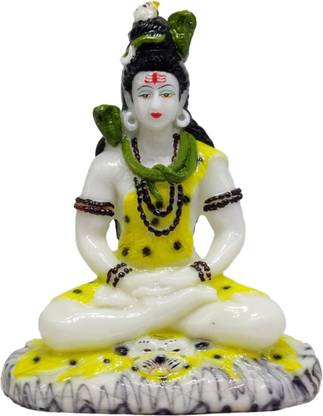 G LOOKS Shiva Dhyan Mudra Statue/ Bhole Shankar Marble Dust Idol (Yellow) 9.5 Inch Decorative Showpiece  -  24 cm
